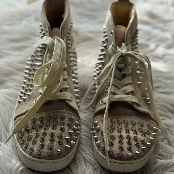 Christian Louboutin Veau Velour Spiked Sneakers - Picture 2 of 12